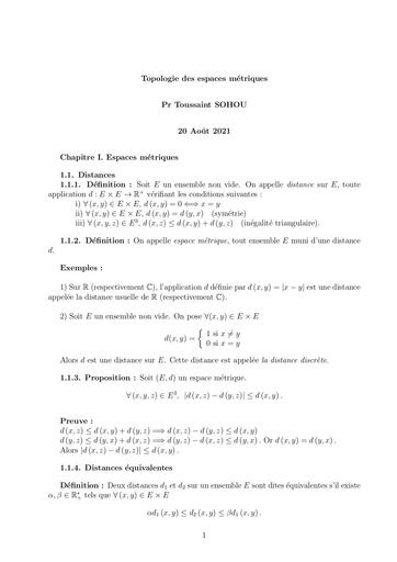 MATHS SUP Topologie des espaces métriques