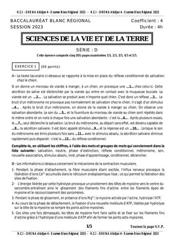 SVT BAC blanc D sujet+barème Abidjan 4 2023 by Tehua