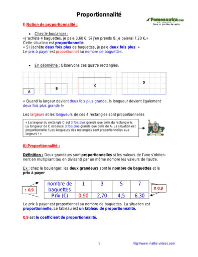 Proportionnalité - Cours de maths 6eme