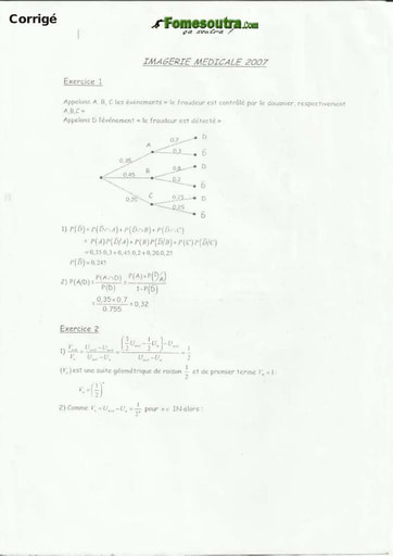 Corrigé Maths Technicien d'Imagérie Médicale INFAS 2007