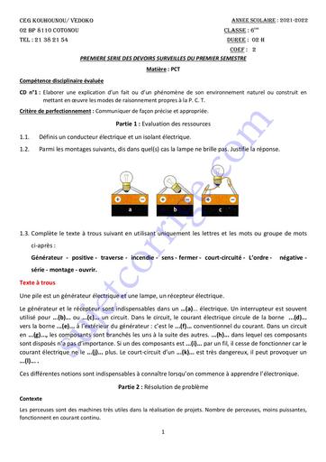 SUJET 1ER DEVOIR DU 1ER S PCT 6ÈME 2021-2022 CEG KOUHOUNOU-VEDOKO by TEhua.pdf