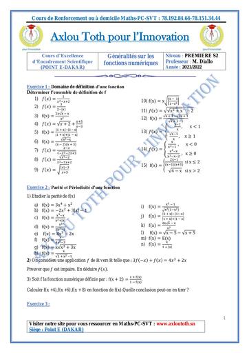 TD maths Généralité sur les Fonctions 1iere C by Tehua