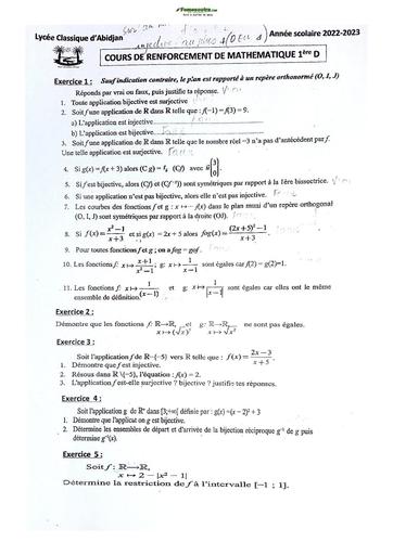 Sujet de Mathématique Première D Lycée Classique Abidjan 2023