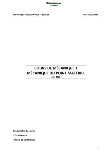 LICENCE PC CHAPITRE 1 MÉCANIQUE DU POINT by TEHUA