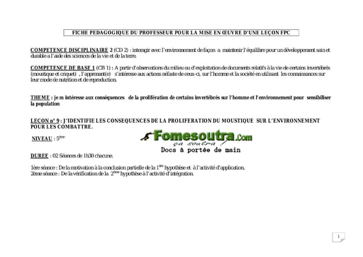 Conséquence de la prolifération du moustique sur l'environnement - SVT 5ème