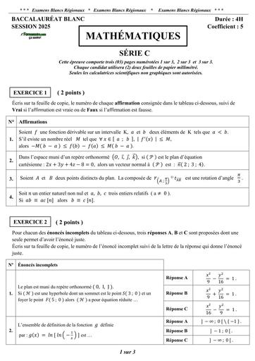 SUJET MATHS BAC BLANC C 2025 by TEHUA