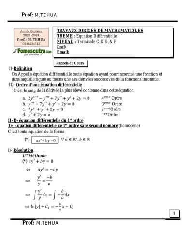TD EQUATION DIFFIFERENTILLE Tle C,D,E by TEHUA