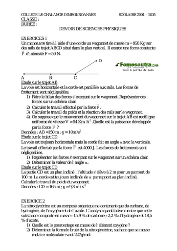 Devoir (9) de Physique-chimie 1ère D Challenge de Dimbokro