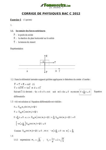 Corrigé de Physique-Chimie BAC C et E 2012