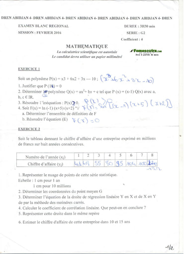 Sujet de maths BAC blanc 2016 serie G2 - DREN Abidjan 4