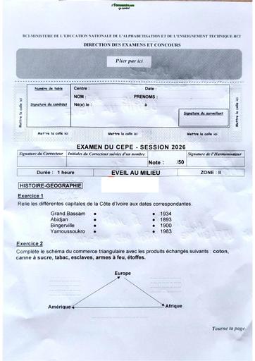 Sujet CEPE 2026 Zone 2 Côte d'Ivoire By TEHUA