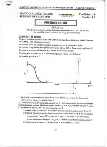 Sujet de Physique-Chimie BAC blanc serie D 2015 - DREN Abidjan 1