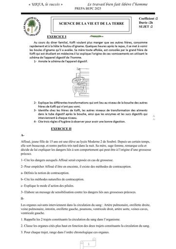 PREPA BEPC 2025 SVT SUJET 2 SVT BY TEHUA