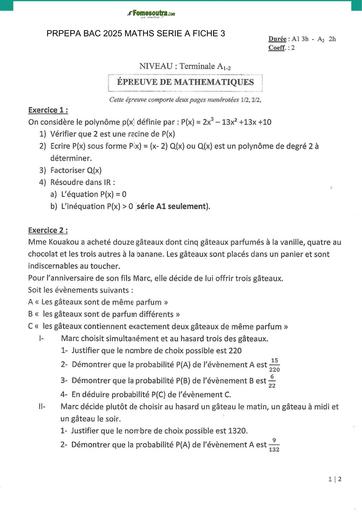 PREPA BAC 2025 MATHS SERIE A SUJET 3 BY TEHUA