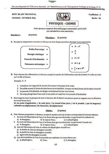 BEPC BLANC 2026 DRENA KORHOGO SUJET PC (SUJET) by TEHUA