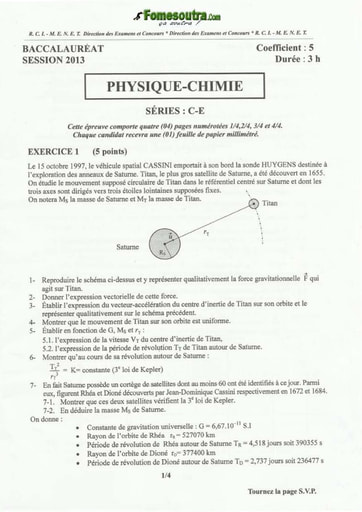 Sujet de Physique-Chimie BAC C et E 2013