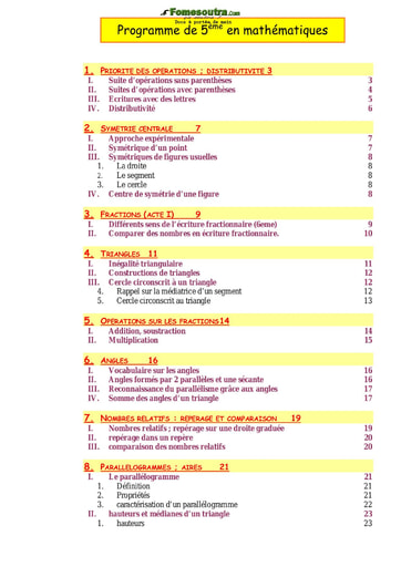 Cours et exercices programmes de 5ème en mathématiques