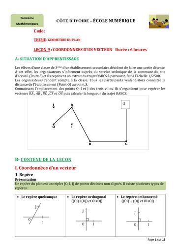 3è Maths 09 Coordonnées dun vecteur