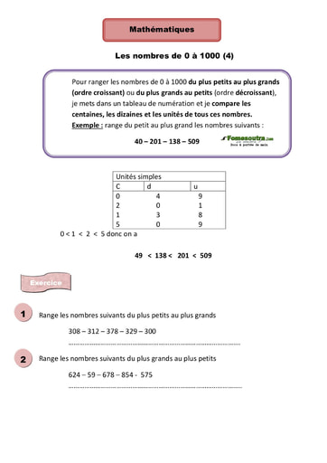 Les nombres de 0 à 1000 (4) - Cours CE1