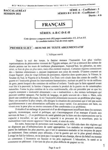 EPREUVE ET CORRIGE  BAC 2022 FRANCAIS SERIES ABCDEH COTE D'IVOIRE.pdf