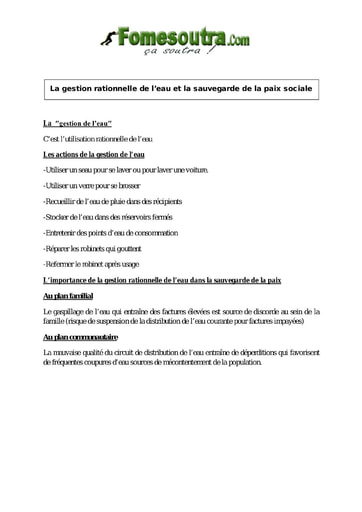 La gestion rationnelle de l’eau et la sauvegarde de la paix sociale