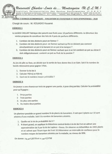 Sujet de Statistique et tests d’hypothèses Licence 2 - Université Charles-Louis De Montesquieu