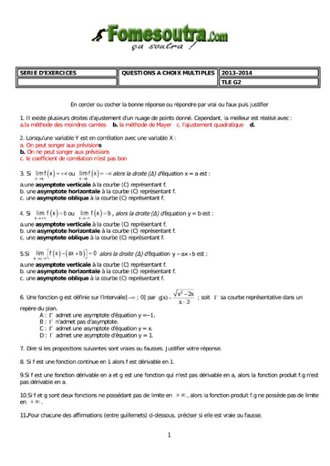 QCM de maths niveau terminale G2