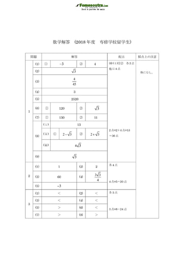 Corrigé du Sujet de Mathématiques pour les Bourses d'étude au Japon niveau Special Training College Students - année 2018