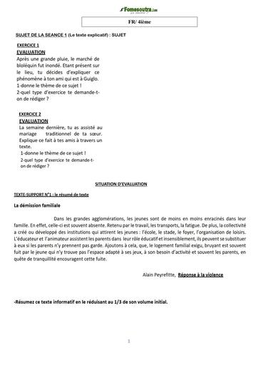 COURS DE VACANCES FR 4ième SUJET 1 (Le texte explicatif) by TEHUA