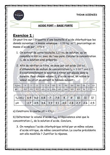 FICHE DE TD ACIDE FORT — BASE FORTE ( THIAM SCIENCES ) by TEHUA