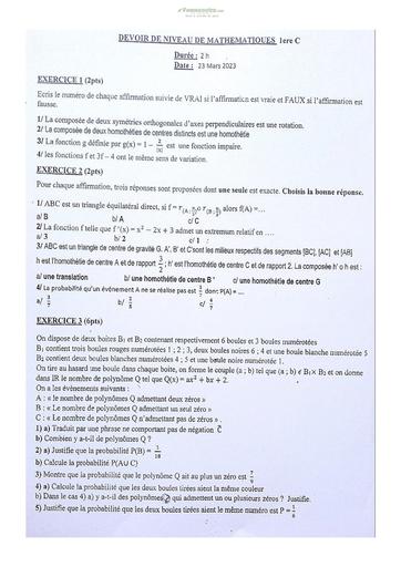 Sujets de mathématiques Première C Lycée Classique Abidjan 2022-2023