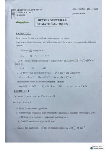 Devoir de niveau Tle D Maths cours sociaux BY TEHUA