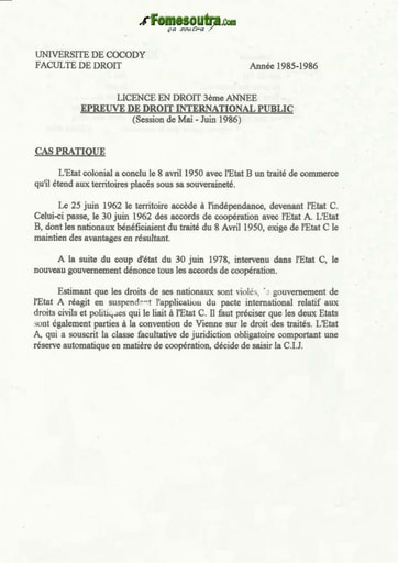 Epreuve de Droit International Public 1986