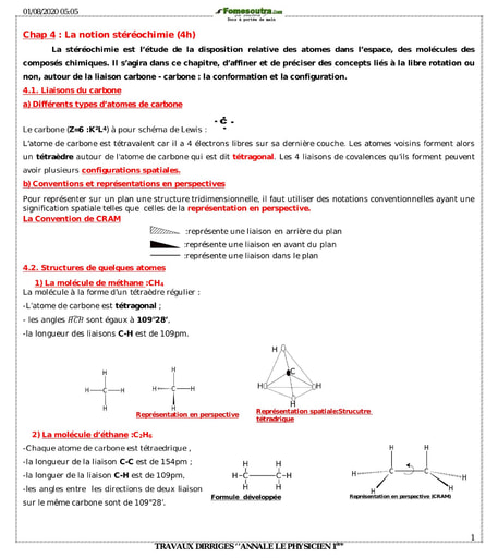 Chapitre 4 : La notion de stéréochimie (4h)