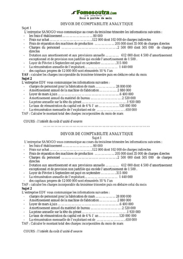 Devoir (2) - Comptabilité Analytique