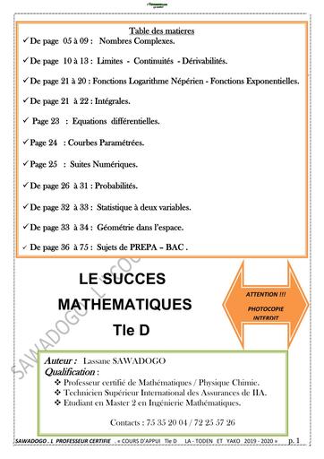 Cours d'appui MATHS Tle D BY TEHUA