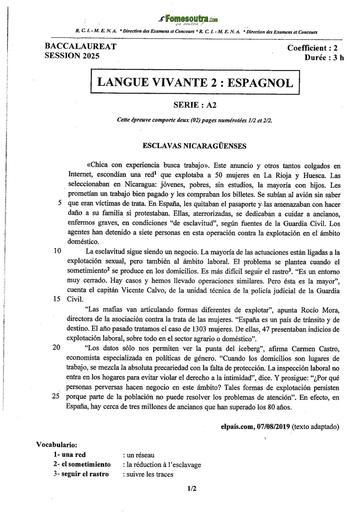 BAC 2025 Côte d'Ivoire SUJET+ BAREME LV2 ESPAGNOL SERIE A2 BY TEHUA