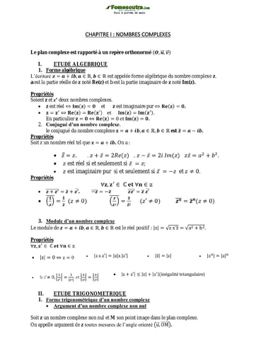 Cours sur les Nombres complexes