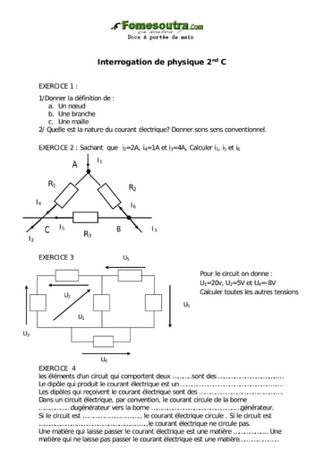 Interrogation (6) de Physique niveau 2nde C