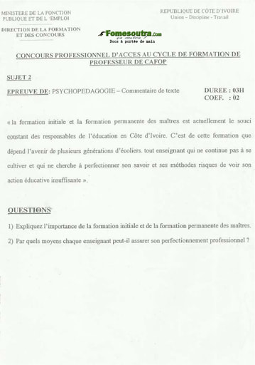 Sujet corrigé (1) de Psychologie Générale - Professeur de CAFOP