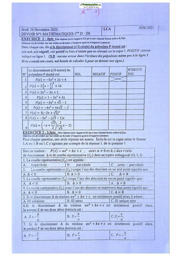 Sujet de Mathématique Première D Lycée Classique Abidjan 2022-2023