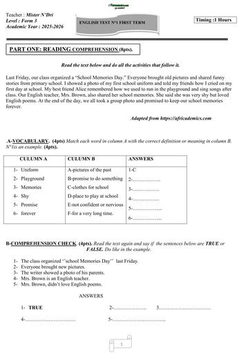 DEVOIR D'ANGLAIS NIVEAU 3ième 2026 BY TEHUA
