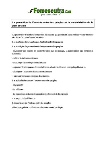 La promotion de l’entente entre les peuples et la consolidation de la paix sociale