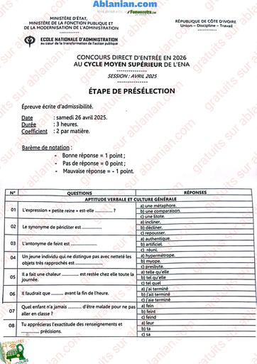 ENA SUJET CYCLE MOYEN SUPERIEUR 2026 by TEHUA