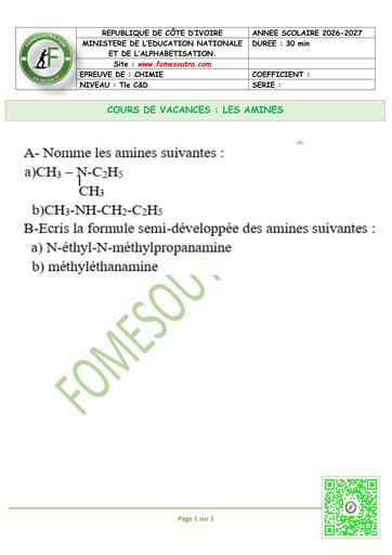 FICHE 1 chimie Tle C&D LES AMINES by TEHUA
