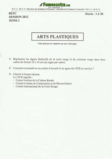 Sujet d'art plastique du BEPC 2012 Zone 1