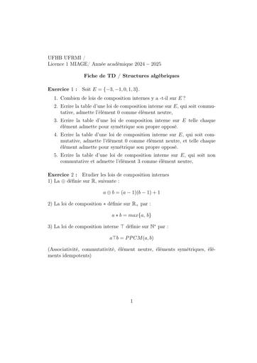 TD Structures Algébriques L1 Miage ufrmi25
