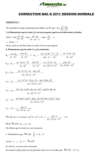 Corrigé de Maths BAC D 2011