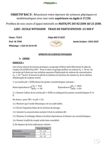 Prepa bac D PC 2025 SUJET 2 by TEHUA