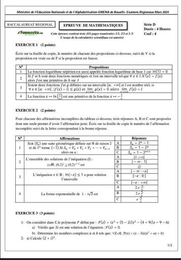 SUJET BAC BLANC 2024 MATHEMATIQUES SERIE D REGIONAL DRENA BOUAFLE by Tehua